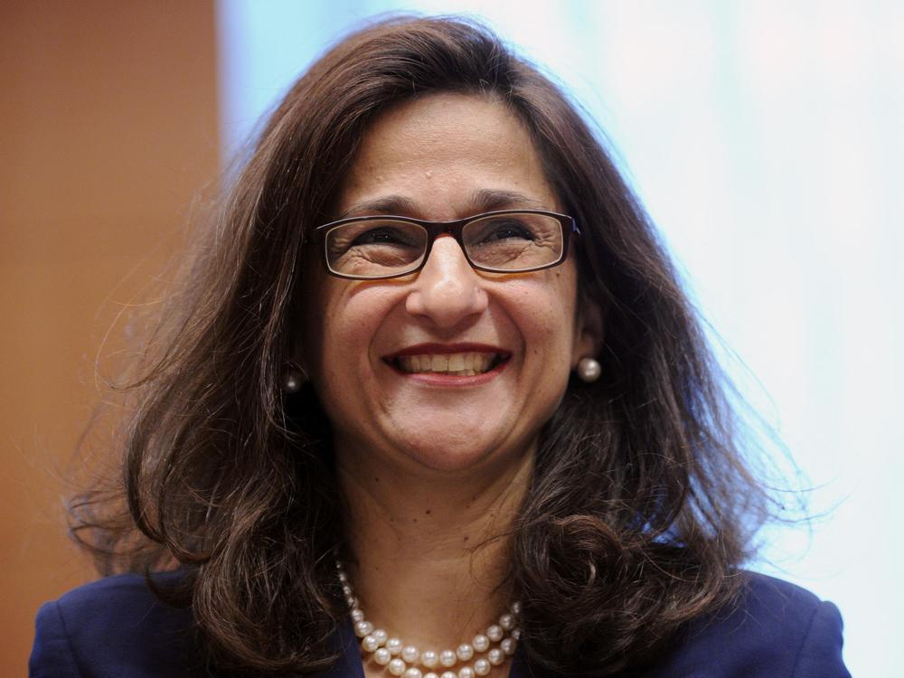 Nemat Shafik, pictured at a Eurogroup meeting at the EU Council in Brussels on May 16, 2011, will be the first woman to serve as president of Columbia University.