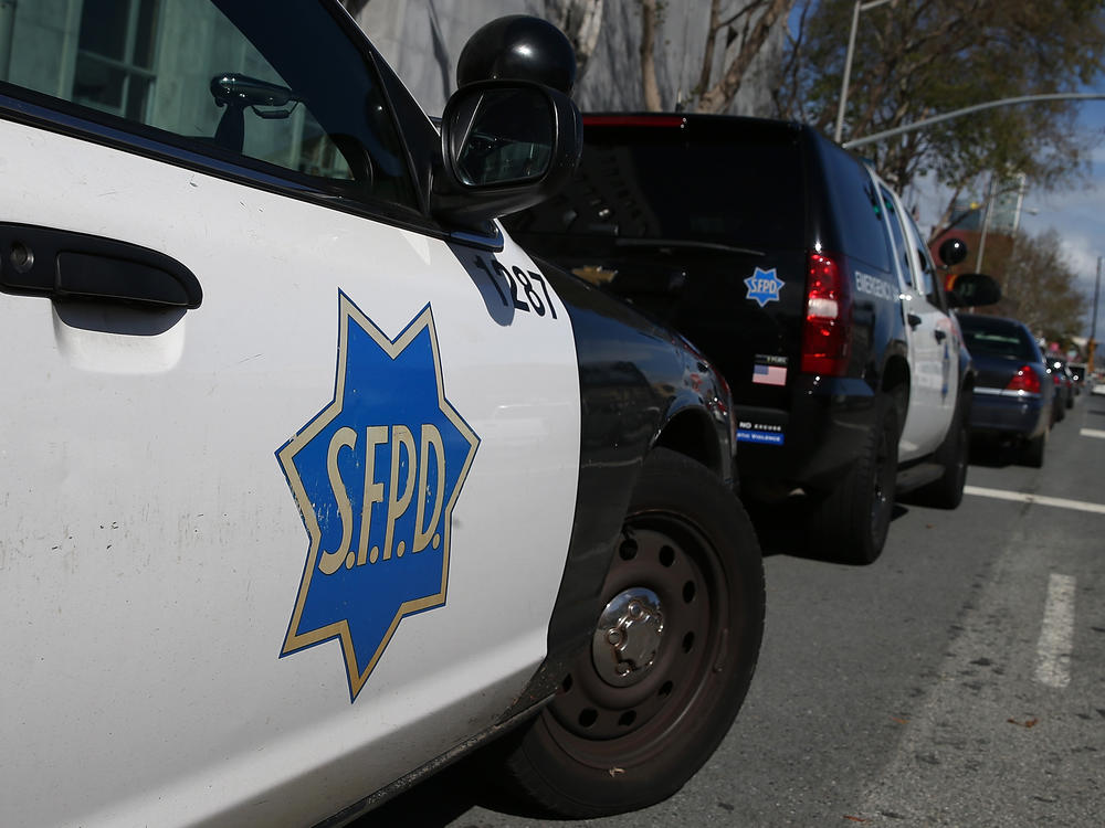 A San Francisco art gallery owner who was seen on video spraying water on a homeless woman with a hose has been arrested, according to authorities. Here, San Francisco police cars sit parked in front of the Hall of Justice on February 27, 2014 in San Francisco, Calif.