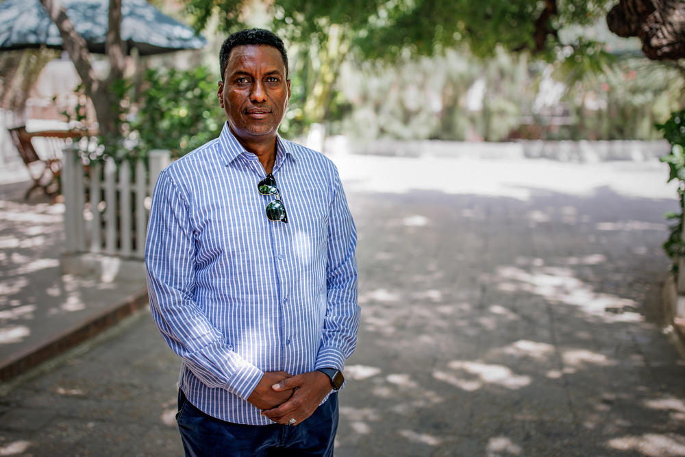 Burhan Warsame Abdi inside the courtyard of the heavily fortified Peace Hotel in the Somali capital. 