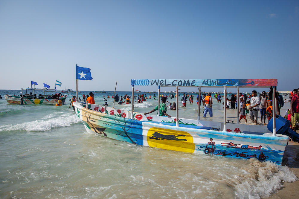 Tour boats for hire await customers at Liido Beach in Mogadishu.