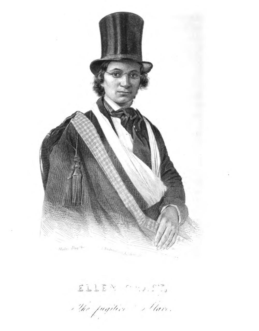 Ellen Craft dressed in disguise as a man in which she fled slavery in Georgia.