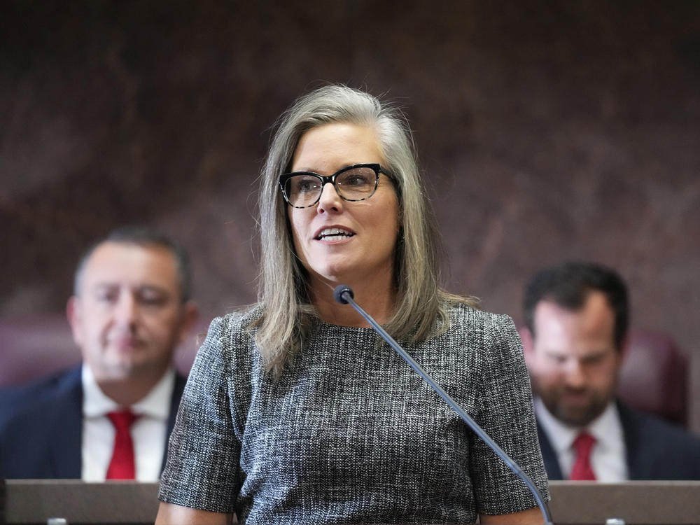 Democratic Arizona Gov. Katie Hobbs speaks at her state of the state address in Phoenix on Jan. 9, 2023.