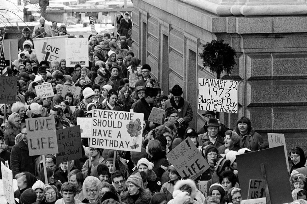 Jan. 22, 1973, an estimated 5,000 people march around the Minnesota Capitol in St. Paul protesting the U.S. Supreme Court's <em>Roe v. Wade</em> decision the day after it came down.