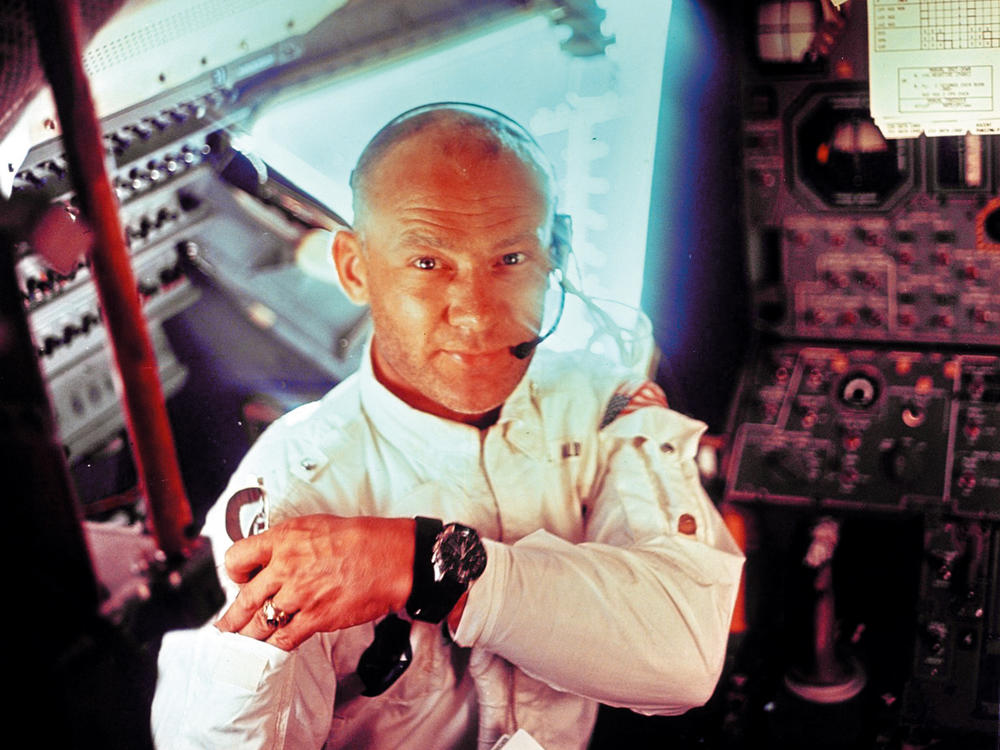 Apollo 11 astronaut Buzz Aldrin is seen aboard the lunar module Eagle on July 21, 1969.