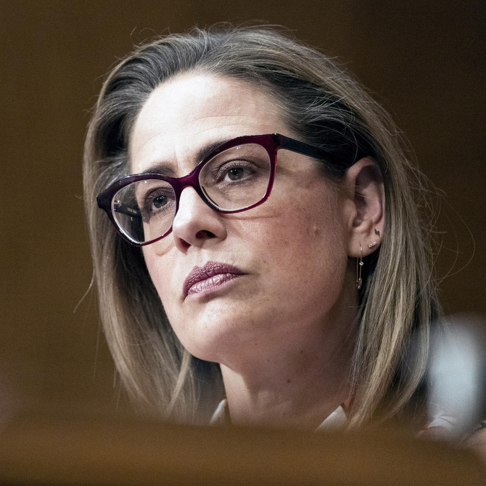 In this file photo, Sen. Kyrsten Sinema, I-Ariz., speaks during a Senate Homeland Security and Governmental Affairs committee hearing.