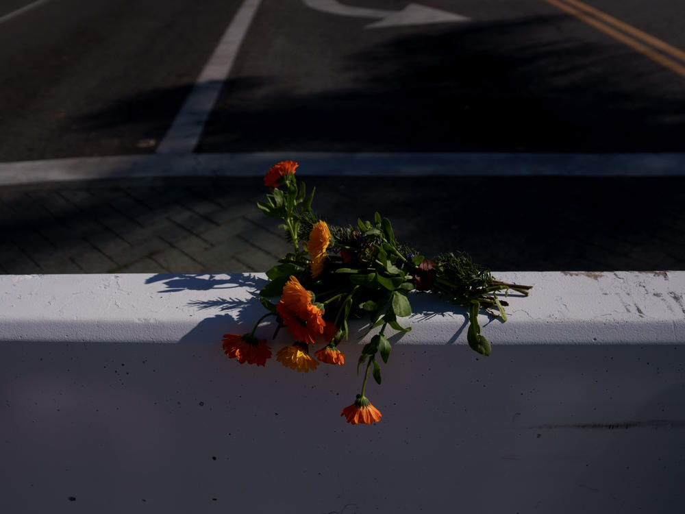 Flowers near the site of Saturday's deadly shooting in Monterey Park, California.