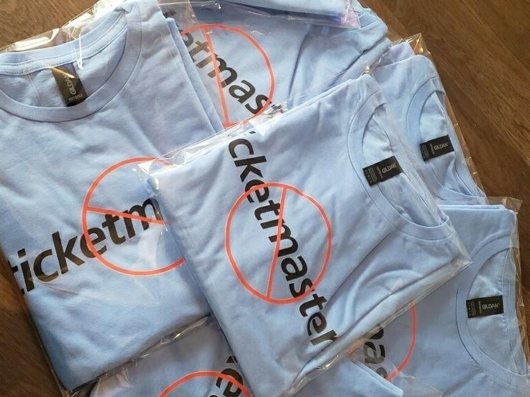Protesters made anti-Ticketmaster tee shirts for Tuesday's event.