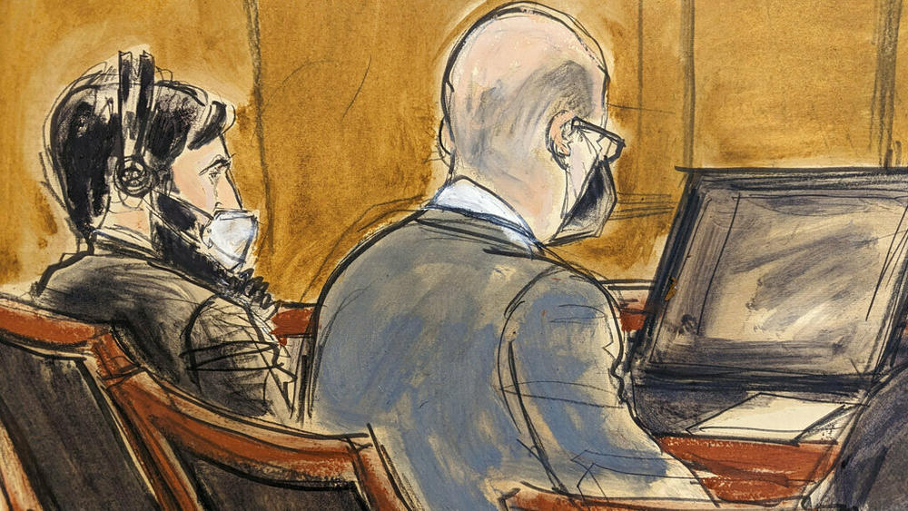 In this courtroom sketch Thursday in federal court in New York Sayfullo Saipov, left, listens to the verdict in his trial.