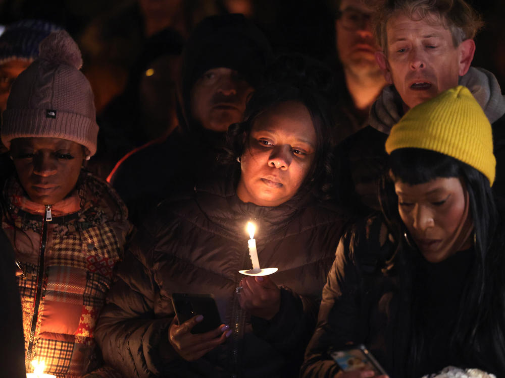 People attend a candlelight vigil on Thursday in memory of Tyre Nichols at the Tobey Skate Park in Memphis, Tenn.