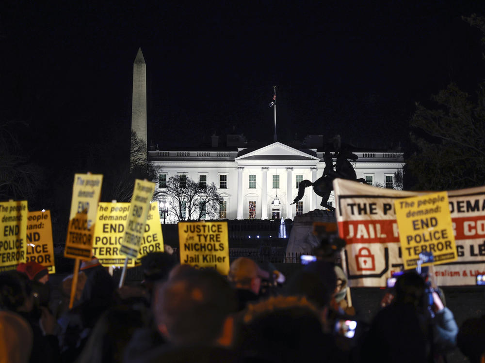 Demonstrators are seen outside the nation's capital on Friday evening, following the release of footage showing the police killing of Tyre Nichols.