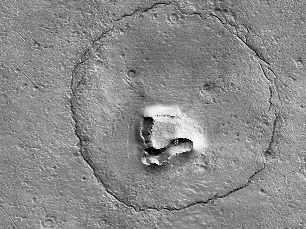 The University of Arizona shared an image, pictured, of a formation on Mars that resembles a bear.