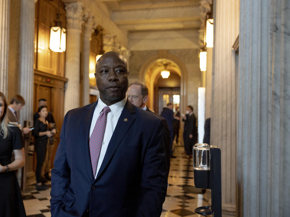 Sen. Tim Scott, R-S.C., seen here on Sept. 7, 2022, spoke about police reform on the Senate floor Monday night, noting that he has given 10 speeches on policing in eight years.