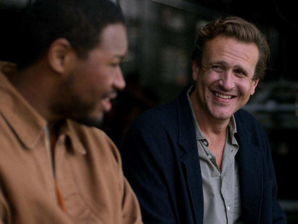 Luke Tennie and Jason Segel star in Apple TV's <em>Shrinking</em>.