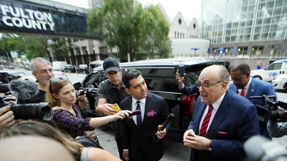 Rudy Giuliani arrives at the Fulton County Courthouse on Aug. 17, 2022, in Atlanta.