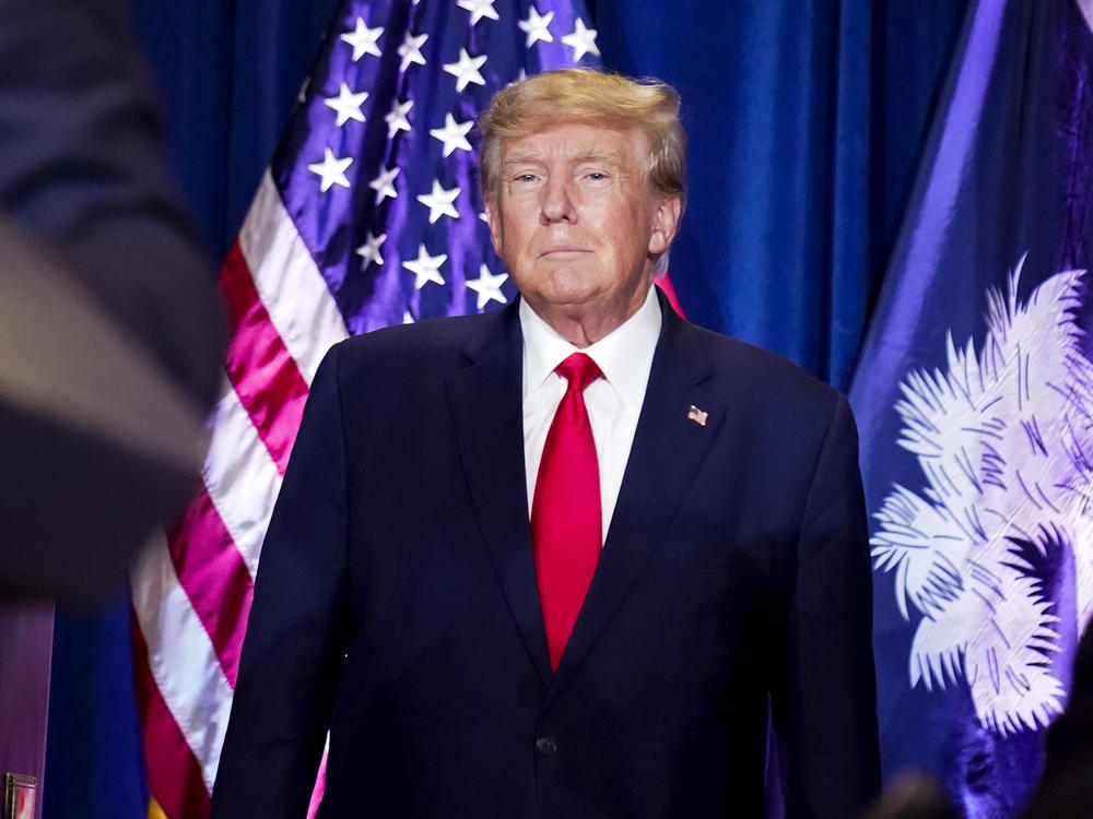 Former President Donald Trump is seen on Jan. 28 in Columbia, S.C.