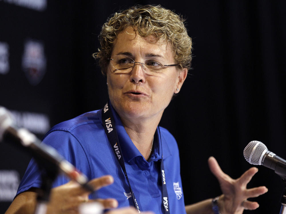 Longtime University of California women's swimming coach Teri McKeever (shown here in June 2012 while serving as U.S. Olympic team head coach) was fired on Tuesday following an investigation into alleged harassment, bullying and verbally abusive conduct, the school said in a statement.