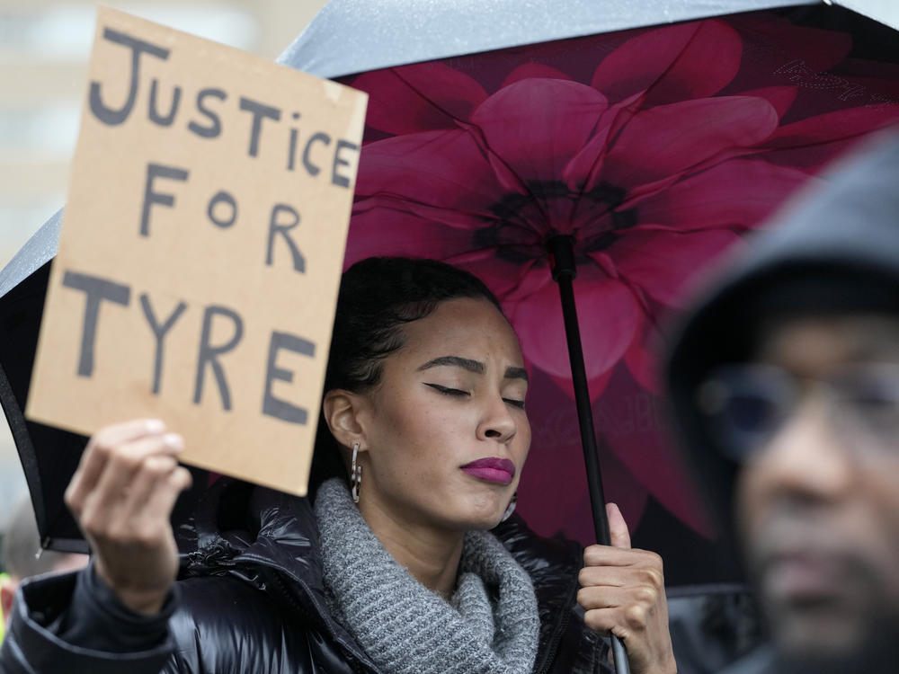 Protesters march Saturday, Jan. 28, in Memphis, Tenn., over the death of Tyre Nichols, who died after being beaten by Memphis police.