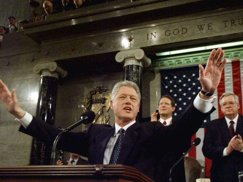 President Bill Clinton accepts the applause of members of Congress at his 1999 State of the Union address.