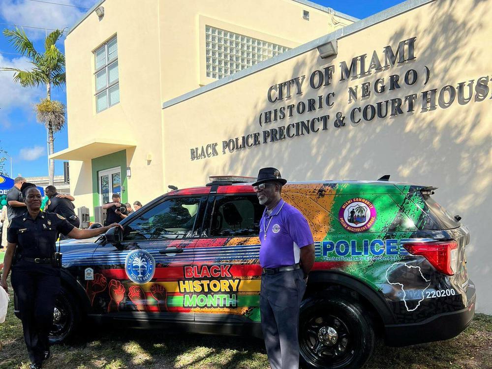 The Black History Month-themed patrol car was unveiled Thursday in front of the city's Black Police Precinct and Courthouse Museum, which honors the first generation of Black law enforcement in Miami.