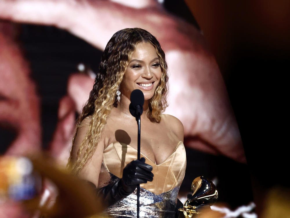 Beyoncé accepts best dance/electronic music album for <em>RENAISSANCE</em> during the 65th Grammy Awards in Los Angeles Sunday. The prize gave her 32 Grammys, the most of any artist in the awards' history.