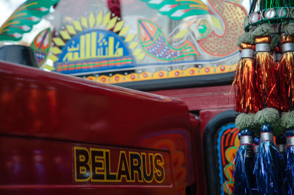 A Belorusian tractor ready for sale at a second-hand tractor market in Mandi Bahauddin, in the Pakistani province of the Punjab.