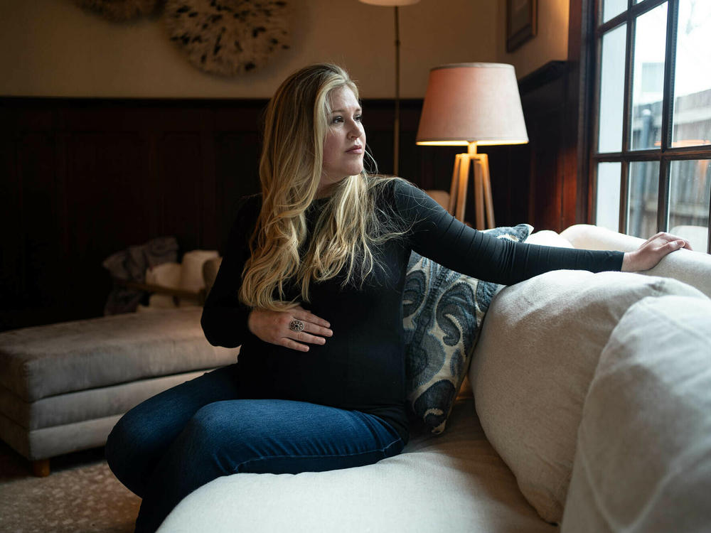 Lauren Miller at her home in Dallas, in January 2023. When she was 15 weeks pregnant, she traveled to Colorado to have a 