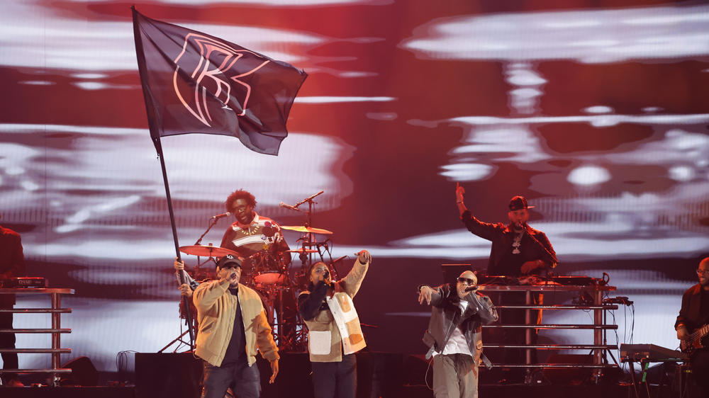 From left: The Lox, Questlove (rear), City Spud and Too Short  onstage during the 65th Grammy Awards on Feb. 5, 2023 in LA.