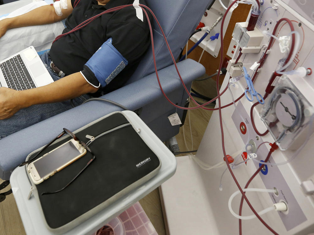 A patient undergoes dialysis at a clinic in Sacramento, Calif. New CDC data highlights racial disparities in the risk of staph bloodstream infections among dialysis patients.