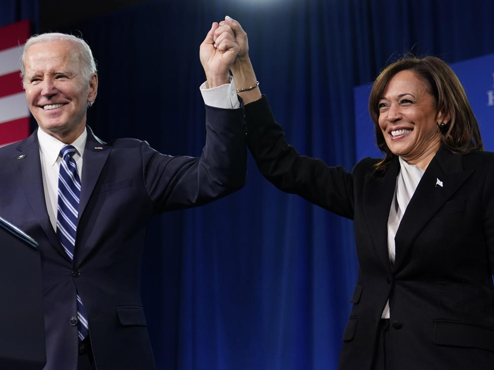 President Biden will deliver his second State of the Union address Tuesday night, with honored guests who embody the administration's policies in attendance. Here, Biden and Vice President Harris stand onstage at the Democratic National Committee's winter meeting on Feb. 3 in Philadelphia.