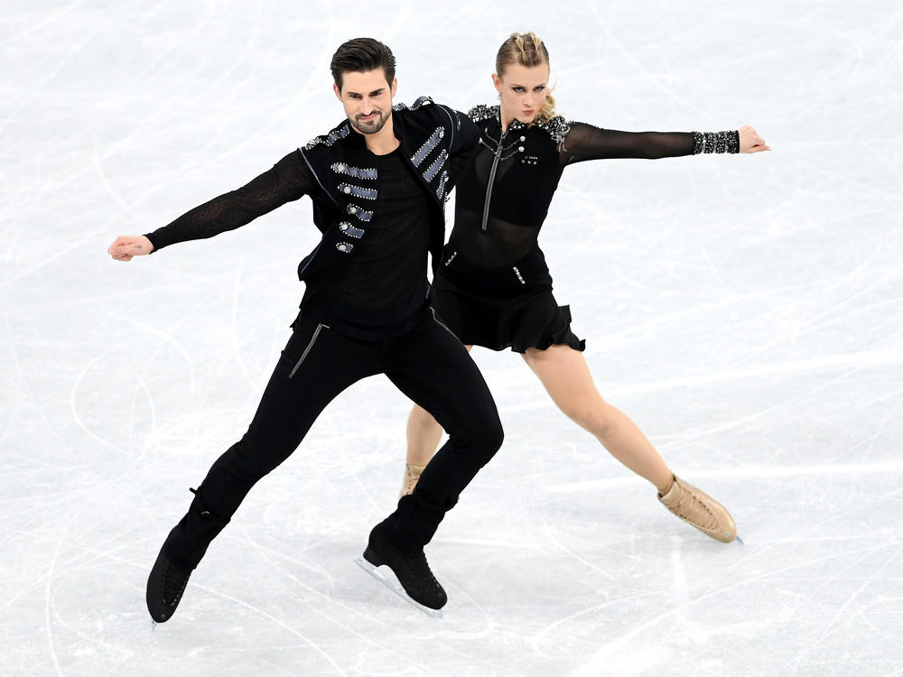 Zachary Donohue and Madison Hubbell of Team USA skate in the Ice Dance Rhythm Dance Team Event during the Beijing 2022 Winter Olympic Games at Capital Indoor Stadium on February 04, 2022.