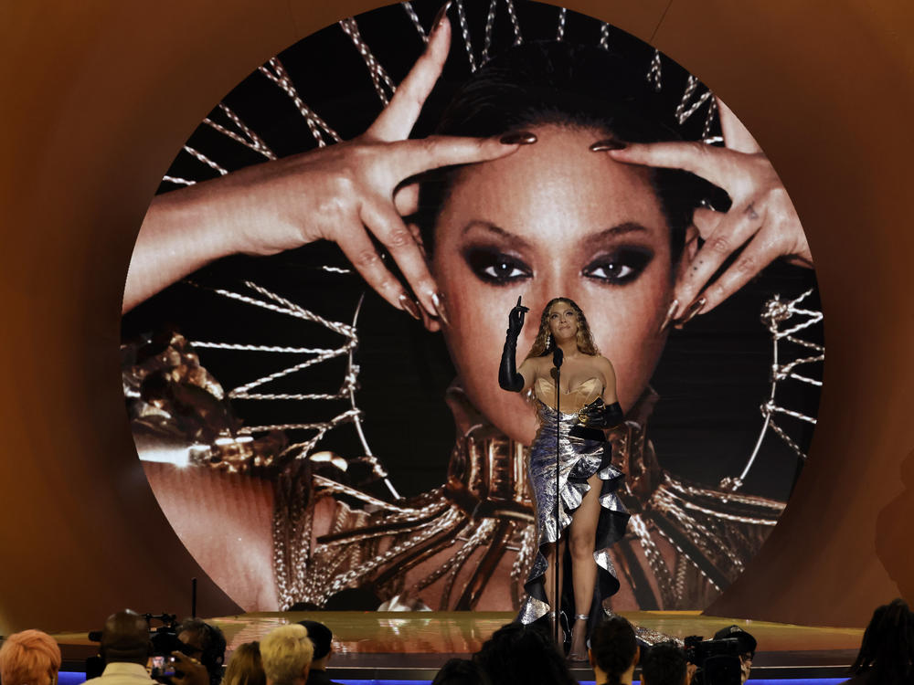 Beyoncé accepts the Best Dance/Electronic Music Album award for <em>Renaissance</em> during the Grammys on Sunday.