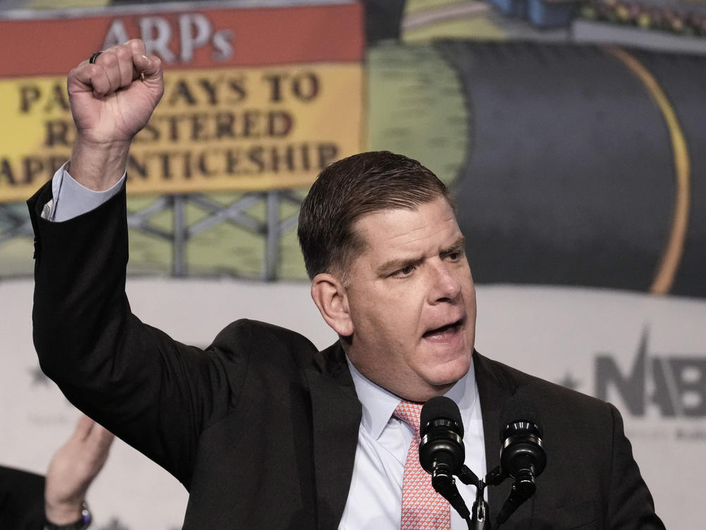U.S. Secretary of Labor Marty Walsh speaks during the annual North America's Building Trade's Unions Legislative Conference in Washington, D.C. on April 6, 2022.