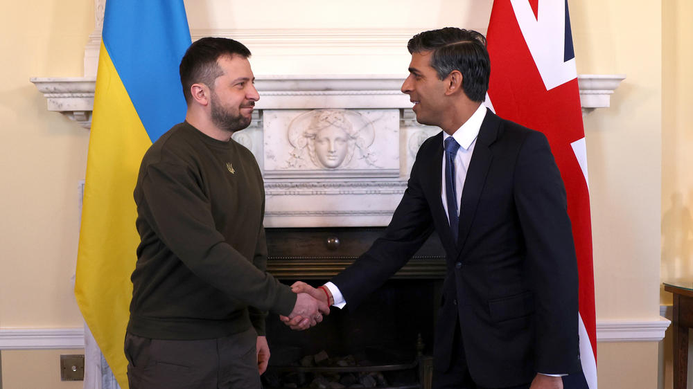 U.K. Prime Minister Rishi Sunak hosts Ukrainian President Volodymyr Zelensky in London.