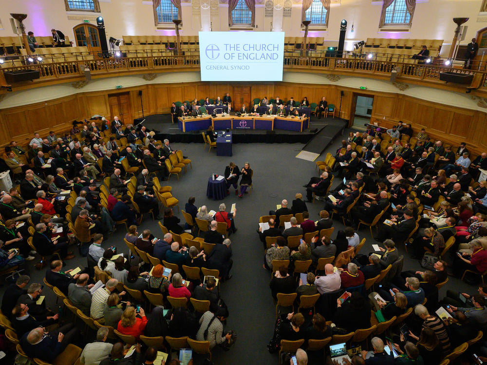 A general view of the room during the opening of the General Synod at The Church House in London on Feb. 6.