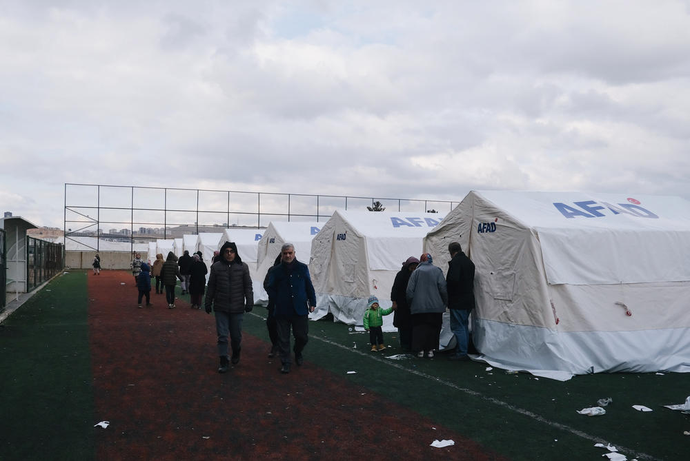 The AFAD-built camp in the central Gaziantep stadium.