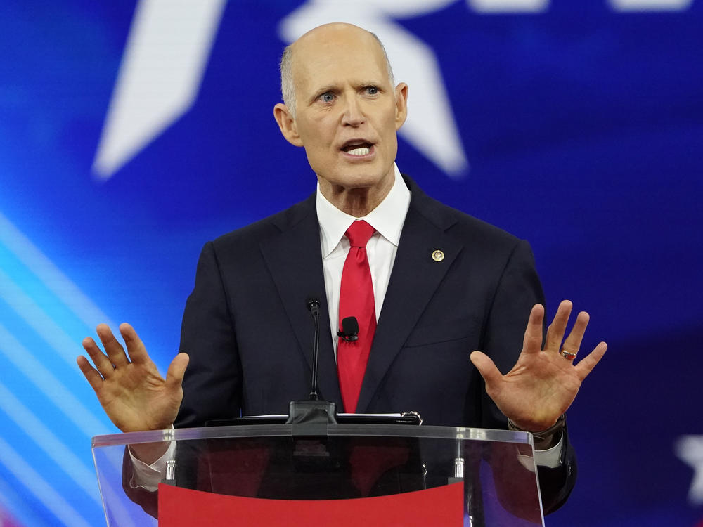 Sen. Rick Scott, R-Fla., speaks at the Conservative Political Action Conference (CPAC) on Feb. 26, 2022, in Orlando, Fla.