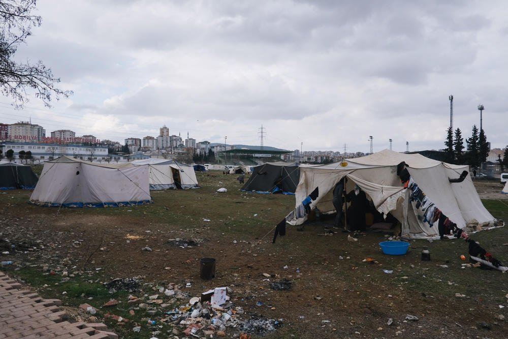 A view of the makeshift camp inhabited by Kurdish migrant workers.