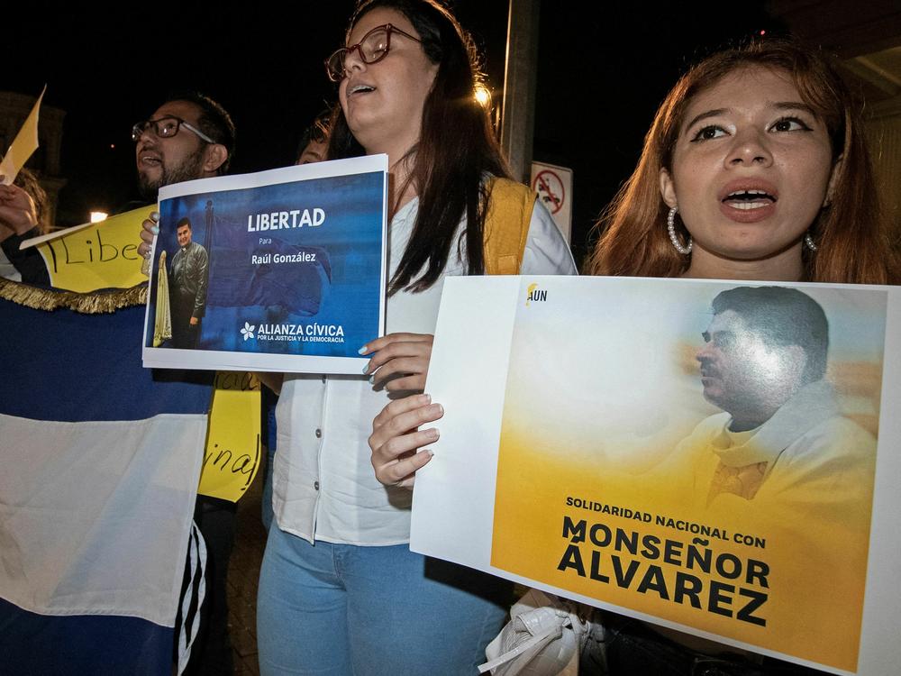 Protest against the detention of Nicaraguan bishop and regime critic Bishop Rolando Alvarez.