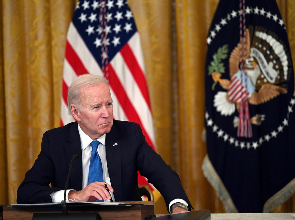 President Biden listens during a meeting with governors at the White House on Feb. 10.
