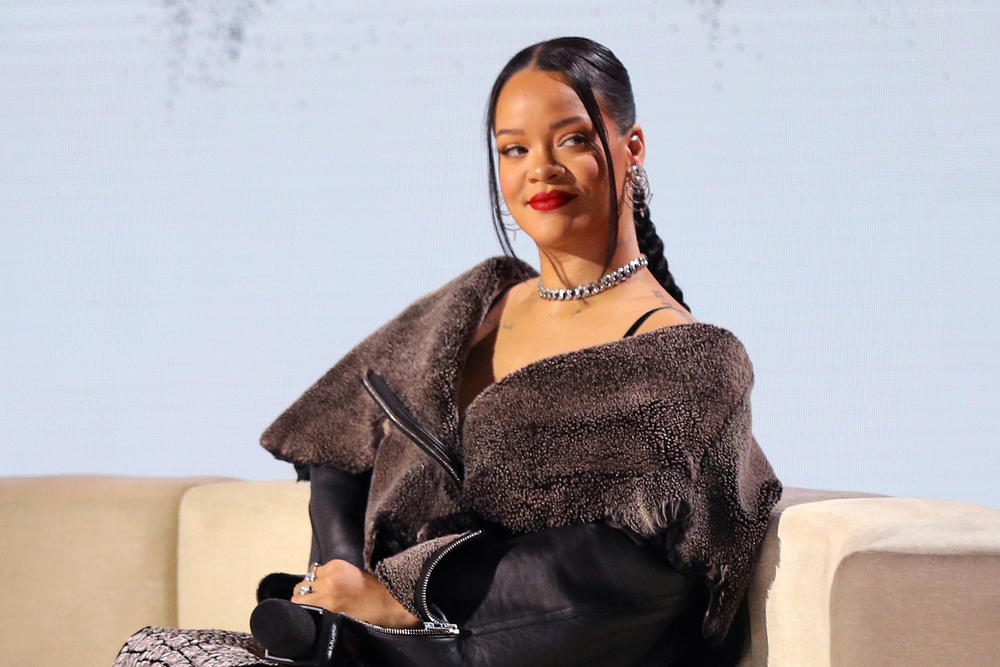 Rihanna speaks during the Super Bowl LVII Pregame & Apple Music Halftime Show press conference at the Phoenix Convention Center on Thursday.