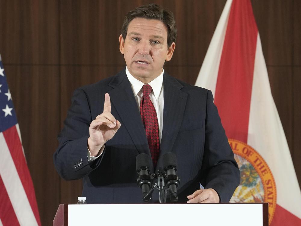 Florida's Republican Gov. Ron DeSantis speaks during a press conference on Jan. 26, 2023, in Miami.