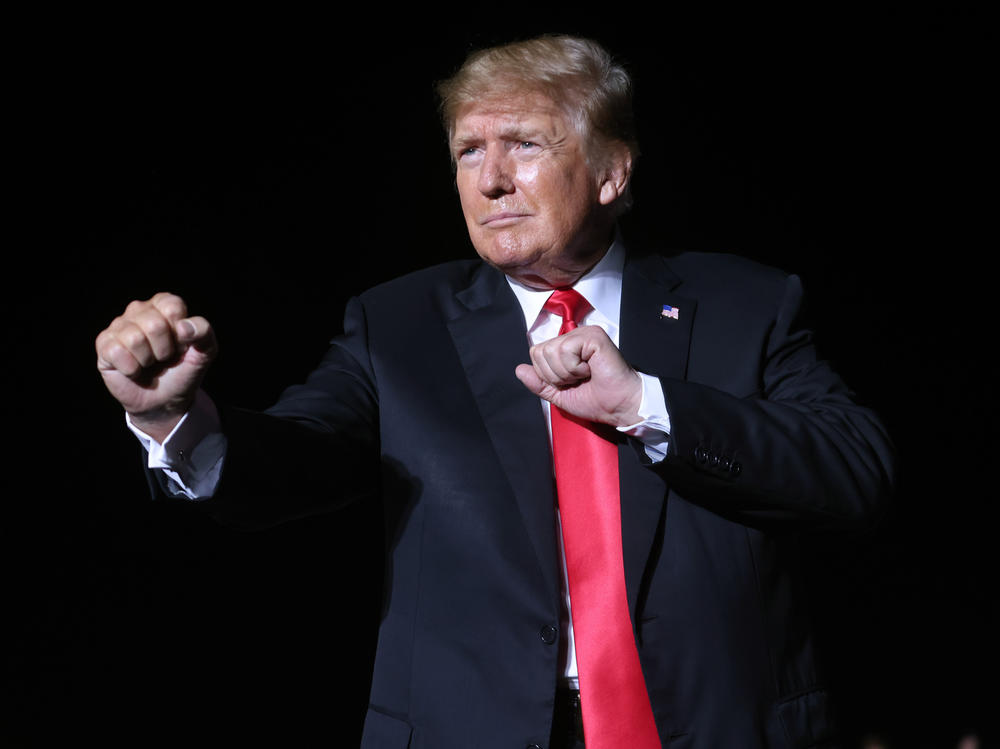 Former President Donald Trump at a rally at the Iowa State Fairgrounds on Oct. 9, 2021.