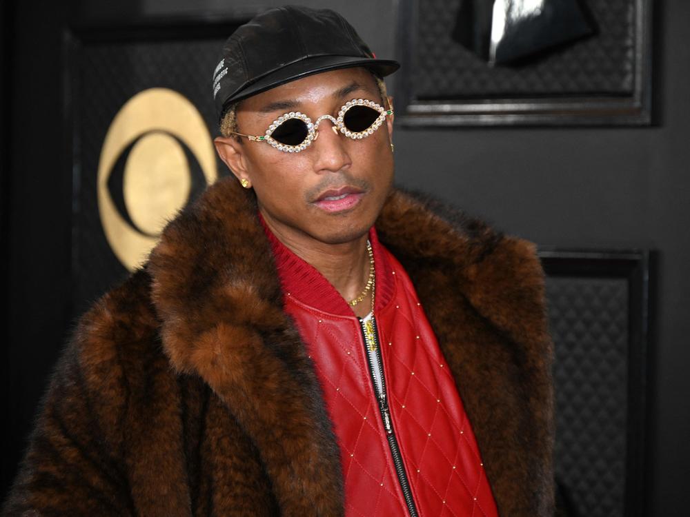 Pharrell Williams poses at the Grammy Awards in Los Angeles earlier this month.
