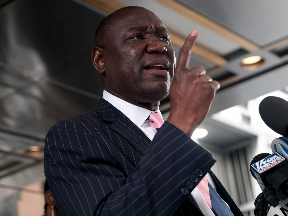 Ben Crump speaks at a news conference in April in New York City. On Monday, the civil rights attorney called on the Justice Department to launch an investigation into inmate deaths at the Harris County Jail in Houston.