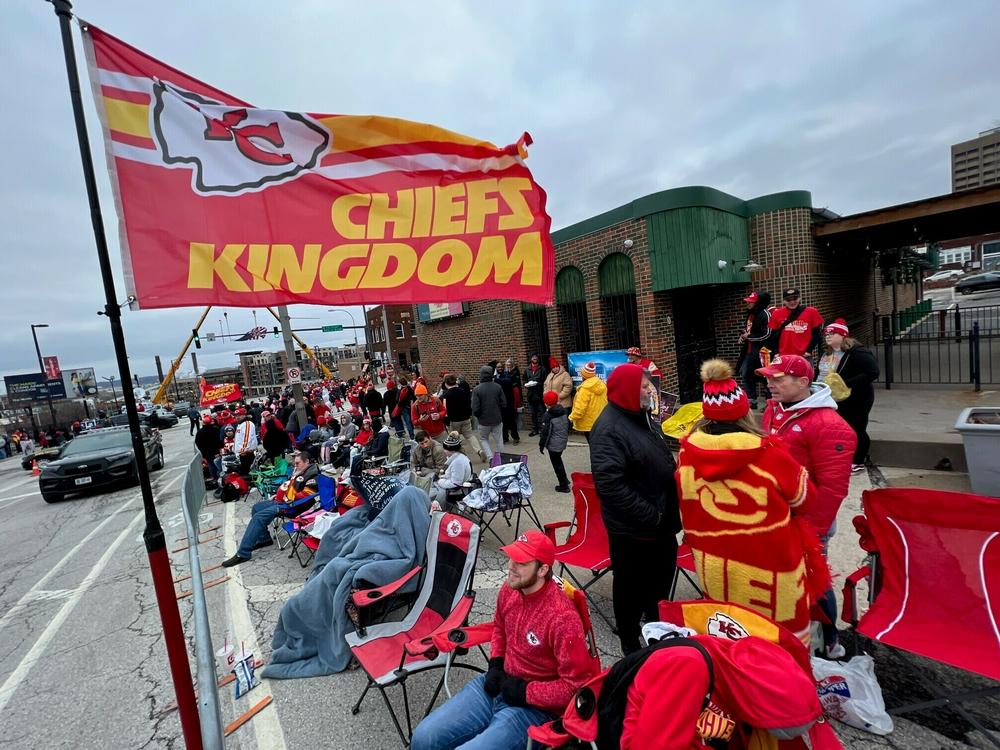 Fans gather in advance of Wednesday's parade celebrating the Chiefs' Super Bowl win.