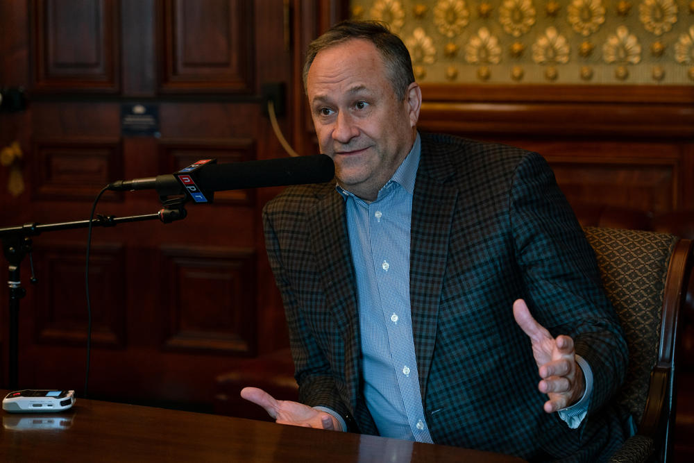 Second gentleman Doug Emhoff in Washington, D.C., on Wednesday, during an NPR interview.