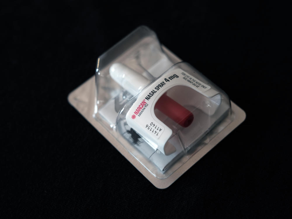 The Food and Drug Administration is weighing a decision to make naxolone, pictured here in nasal spray form as Narcan, available over the counter without a prescription.