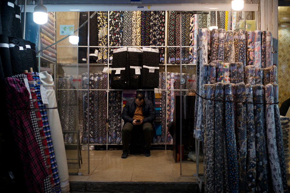 The view inside a textile shop at the Grand Bazaar in Tehran.