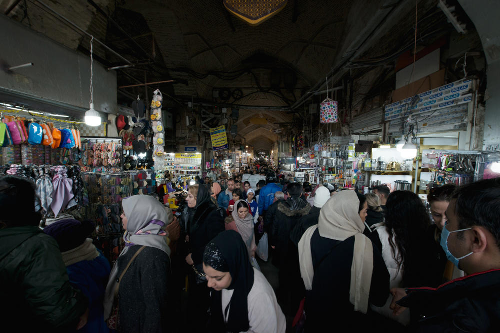 The economic reality of Iran plays out in Tehran's Grand Bazaar, seen here on Feb. 8, 2023.