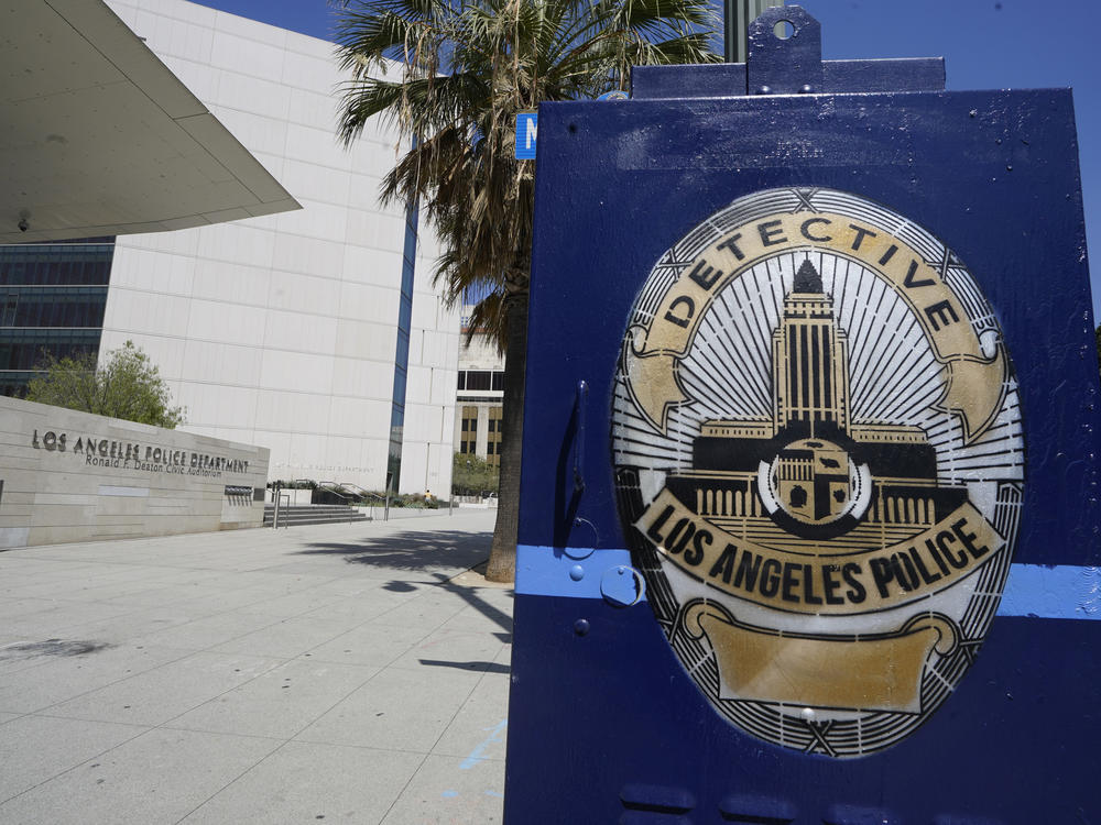 The Los Angeles Police Department headquarters building is seen downtown Los Angeles in July 2022. Police say they arrested a suspect in the separate shootings of two Jewish men as they left morning prayer services.